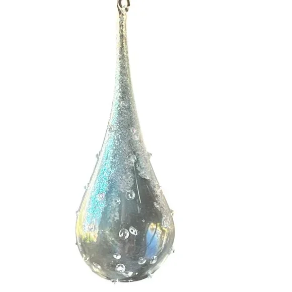 Set Of 2 Iridescent Spun Glass Spire & Glass Teardrop Ornaments Glitter Accents - Picture 4 of 11